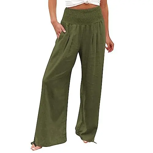Produktbild: Stoffhose unten eng Damen leichte Longe Sommerhose Damen luftige Sommerhose Damen Baggy leichte Sommerhose mit Gummizug Damen yogahose Damen mit Rock Leinenhose Damen kurz 7/8