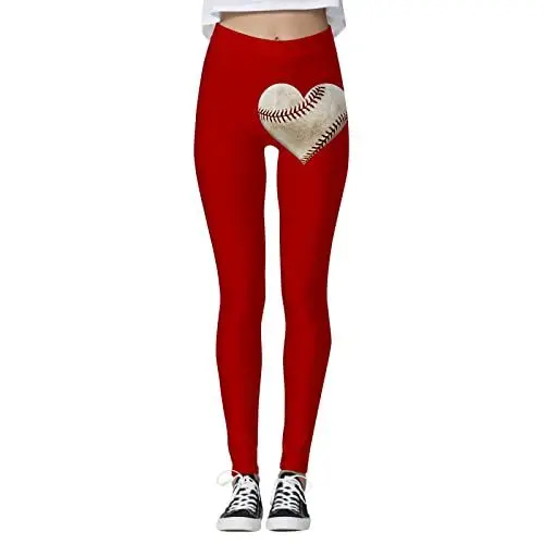Produktbild: Stoffhosen FüR Damen Weit Damen Pants Hose Hosen Frauen Bequeme Kuh-Baseball-Druck-Strumpfhosen-Gamaschen-Steuer-Yoga-Sport-Gamaschen für Viskose-Hose FüR Damen Tunika Bluse Damen Hosen (Red, M)