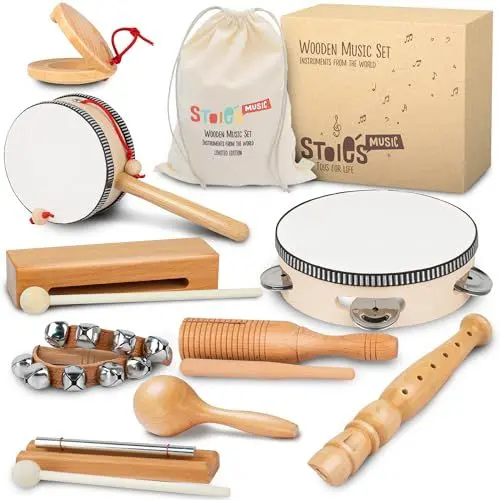 Produktbild: STOIE'S Musikinstrumente für Kinder ab 3 Jahre Holz Montessori Instrumente Kinder Musikinstrumente Baby Klanghölzer Kinder Instrumente Trommel Musikspielzeug