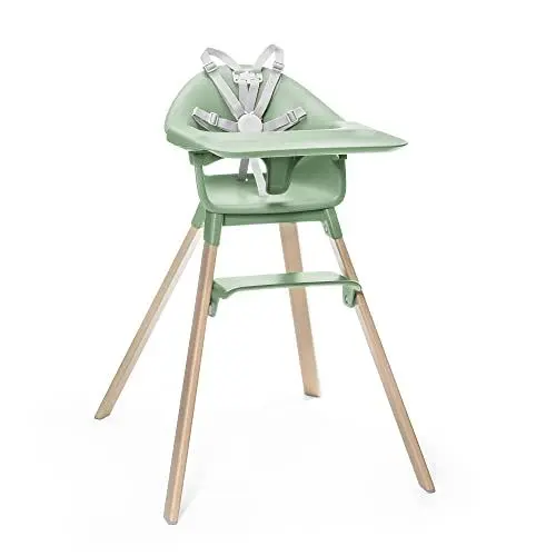 Produktbild: Stokke Clikk Hochstuhl, Clover Green – Rundum-Paket mit Tray & Sicherheitsgurt – Leicht, robust & reisefreundlich – Ergonomisch mit verstellbaren Funktionen – Ideal für 6–36 Monate oder bis 15 kg