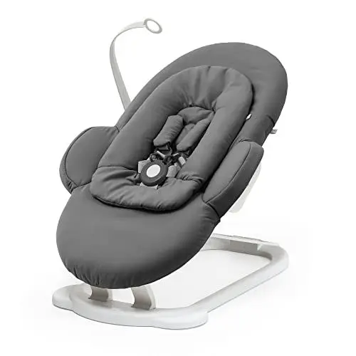 Produktbild: Stokke Steps Wippe, Herringbone Grey/Gestell in White - Für Babys von 0-6 Monaten - Ermöglicht selbstständiges Hüpfen und weiche Wiegebewegungen - Allein oder mit Stokke Steps Stuhl verwenden