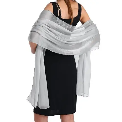 Produktbild: Stola für Abendkleid,Schals & Tücher für Damen,Chiffon Schal,Tuch Damen Sommer Leicht,Kann verwendet werden als Ärmel für Abendkleider Brautkleider Sommer Hochzeit (Silbergrau)