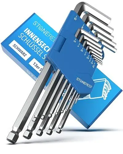 Produktbild: Innensechskantschlüssel Set 13tlg. (inkl. Kugelkopf) - Chrom 1,27-10mm, Sechskantschlüssel Handwerkzeug Set für Handwerker, Winkelschlüsselsatz