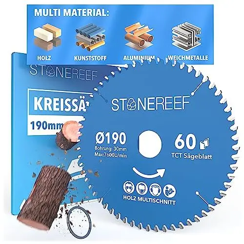 Produktbild: Sägeblatt 190x30 - Kreissägeblatt (inkl. Adapter auf Bohrung 20 &16mm), kompatibel mit Winkelschleifer von Bosch, Makita usw. - Sägeblatt Kreissäge Nagelfest - für Holz