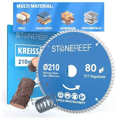 Produktbild: Sägeblatt 210x30 - Kreissägeblatt (inkl. Adapter auf Bohrung 20 &16mm), kompatibel mit Winkelschleifer von Bosch, Makita usw. - Sägeblatt Kreissäge Nagelfest - für Holz & Alu