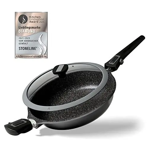 Produktbild: Stoneline Imagination Plus Schmorpfanne 28 cm, hoher Rand, mit abnehmbarem Griff, hohe Pfanne für öl- und fettfreies Braten, antihaft beschichtet mit echten Steinpartikeln, Induktion