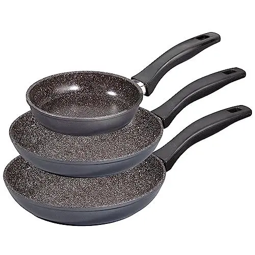 Produktbild: STONELINE Pfannenset 3 teilig, 16/20/24 cm, Antihaft beschichtete Pfanne mit echten Steinpartikeln, Pfanne Induktion und backofengeeignet, grau, zum Öl und Fett freiem Braten