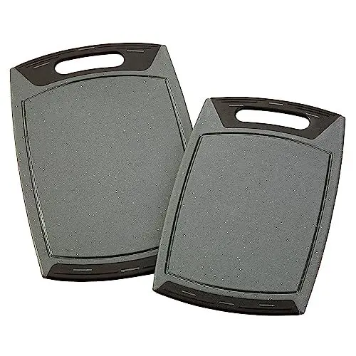 Produktbild: STONELINE Rechteckiges Schneidebrett Set 2-teilig, Schneidebrett Kunststoff Groß 42x25 cm Klein 36x22 cm, Rutschfest mit Saftrille Schneidebretter Spülmaschinengeeignet BPA frei Messerschonend, Grau