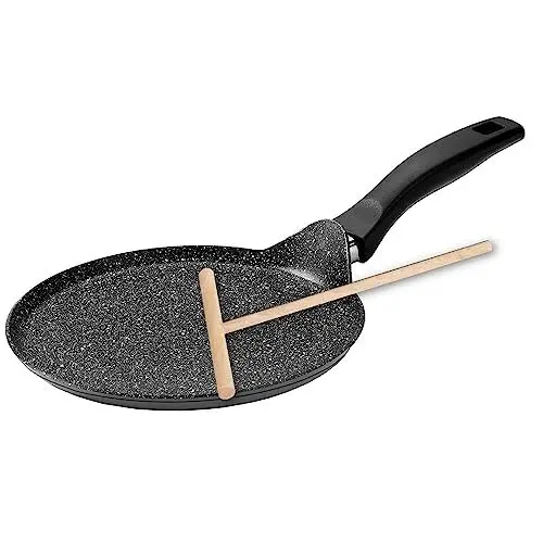 Produktbild: STONELINE Crepe Pfanne Induktion 25 cm, Omelettpfanne beschichtet mit echten Steinpartikeln, Pfannkuchen Pancake Pfanne Antihaft, Fettfrei Braten, Alle Herdarten, Grau