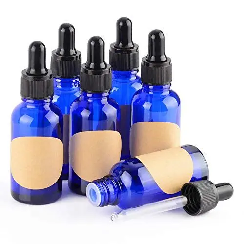 Produktbild: stonylab 30 ml (1 oz) 6er-Pack Glas Tropfflasche, Blau Leere Glasflasche mit Kegelförmigem Glastropfer, Innenstöpsel und Etikett für Ätherische Öle, Aromatherapie-Düfte