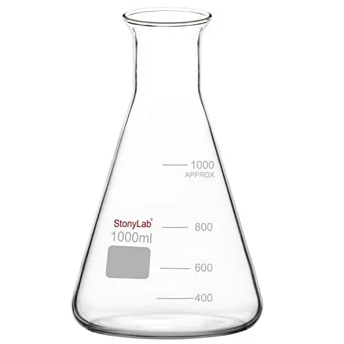 Produktbild: stonylab Weithals Erlenmeyerkolben aus Glas, 1000 ml Erlenmeyerkolben aus Borosilikatglas mit Robustem Rand, 1 Packung