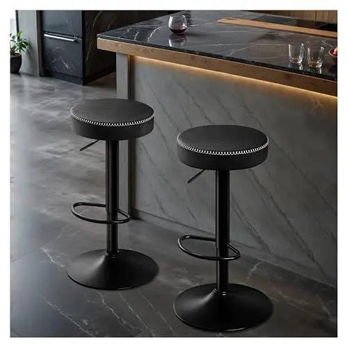 Produktbild: STOOLINK Barhocker 2er Set Barstühle Höhenverstellbar, Barhocker mit Mikrofaser-Leder Tresenhocker mit Fußstütze, Barhocker Ohne Lehne 360° Drehbar Barstuhl 150kg-Schwarz