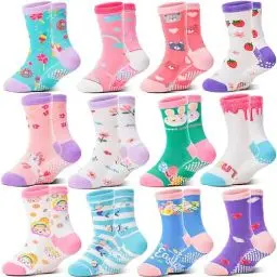 Produktbild: Stoppersocken Kinder Baby Mädchen Lustige Socken Antirutschsocken Kinder Anti Rutsch Rutschfeste Geschenk Baumwolle Socken Kinder Mädchen 12 Paare 22 23 24 25 26 27 28 29 30 31 32 33 34(Blume,24-26)