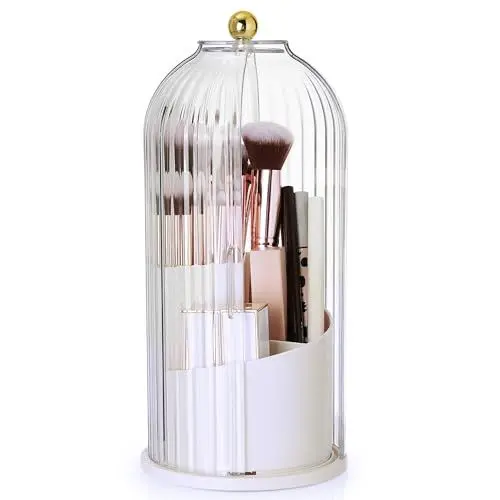 Produktbild: STORICANS Make up Pinselhalter, drehbarer Organizer mit transparentem Deckel, verschiebbare Öffnung, staubdicht, Make up Pinsel Etui,Aufbewahrung für Schminktisch Organizer, Schminktisch, Weiß