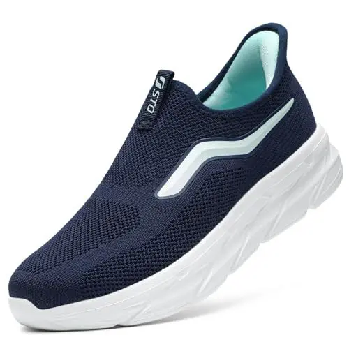 Produktbild: STQ Damen Slip on Schuhe Bequem Sneakers Orthopädische Freizeitschuhe Leichte Schlupfschuhe Atmungsaktiv Walkingschuhe Marineblau 41 EU/ 9.5 US