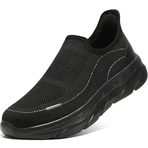 Produktbild: STQ Damen Sneakers Schwarz Schlupfschuhe Slip on Leichte Komfort Turnschuhe Orthopädische Schuhe Outdoor Freizeitschuhe mit Arch Support Einlegesohlen 38 EU