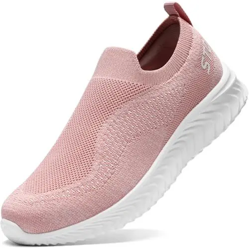 Produktbild: STQ Damen Turnschuhe Slip on Sneakers Memory Foam Walkingschuhe Leichte Laufschuhe Mehs Atmungsaktiv Wanderschuhe Rosa 38 EU