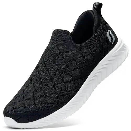 Produktbild: STQ Damens Sneakers Slip on Walkingschuhe Komfort Leichte Turnschuhe Bequeme Trainer Sportschuhe Schwarz Weiß 39 EU