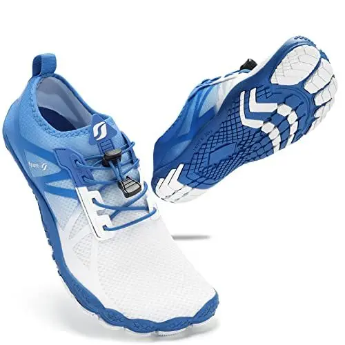 Produktbild: STQ Herren Badeschuhe Slip on Barfusschuhe Mesh Atmungsaktiv Strandschuhe Beach Wasserschuhe Auqaschuhe Outdoor Fitnessschuhe Leicht rutschfest Traillaufschuhe Blau Weiß 43 EU