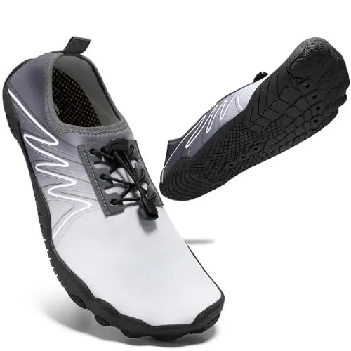 Produktbild: STQ Herren Badeschuhe Wasserschuhe Schwimmschuhe Strandschuhe Aqua Barfuss Schuhe Grau EU47