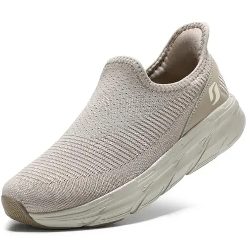 Produktbild: STQ Turnschuhe Damen Slip on Orthopädische Schuhe Bequem Sneakers Ohne Schnürsenkel Mesh Sportschuhe Taupe 38 EU / 7 US