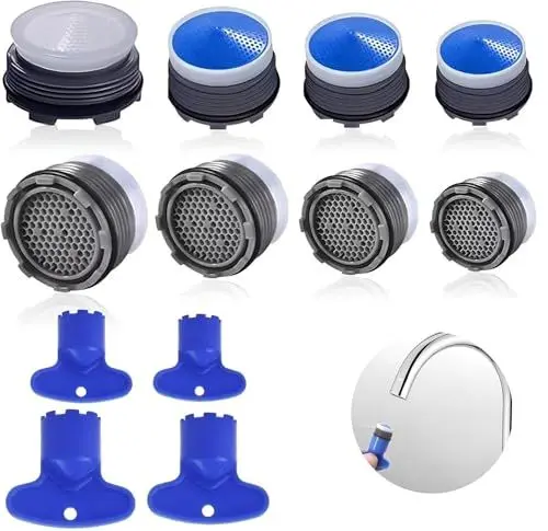 Produktbild: Strahlregler Wasserhahn, 8 Stück Perlatoren für Wasserhähne 16.2-23.5 mm Wasserhahn Luftsprudler Wassersparer Wasserhahn Sieb Einsatz mit 4 Größen Schraubenschlüssel