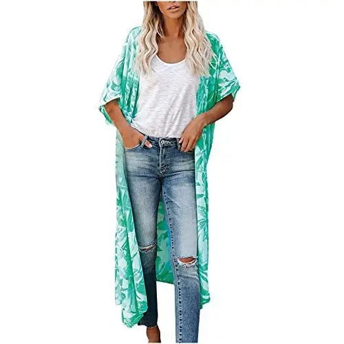Produktbild: Strand Sonnencreme Kleidung,Mittellange Bluse,Bikini Cover up,Bikini Bluse,Damen Spitzenhemd Bestickte Strickjacke,Damen Cardigan Coat,Casual Shirt,Printing Kurzarm Tops