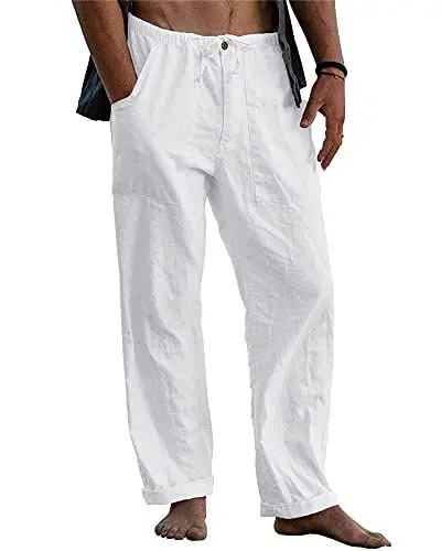 Produktbild: DUOLUVA Herren Leinen Hosen Baumwoll Leinenhose Herren Loose Fit Sommerhose Männer Weiß 2XL