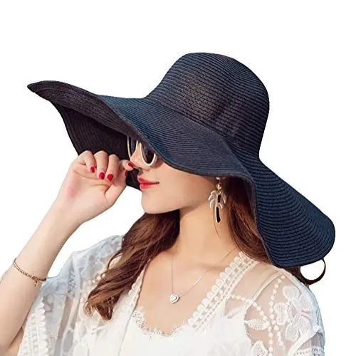Produktbild: Strandhut für Damen, Sonnenhut, breite Krempe, Strohhut, Schlapphut, faltbar, aufrollbar, große Krempe, Sommerhut (schwarz), Schwarz , 23