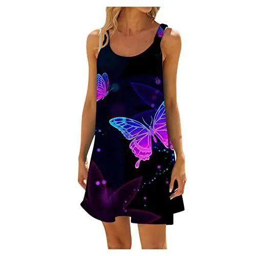 Produktbild: Strandkleid Damen Damen Ärmellos Blumen Sommerkleid Lässig Wickelkleid Elegant Rockabilly Freizeitkleid Maxikleid Blusenkleid Boho Kleider Ab 50 Jahre Cocktailkleid Damen Elegant（5-Black,S）