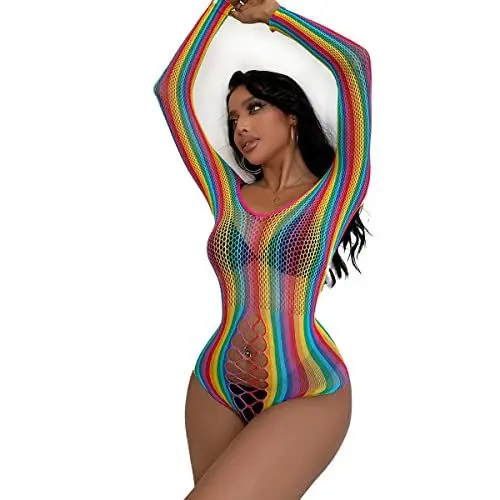 Produktbild: Strandkleid Damen Sommer Sexy Regenbogen Netzoberteil Bikini Cover Up Strandtunika Pareo Sarong Strandrock Strandmode Y2K Aesthetic Clothes Hippie Rave Festival Outfit SL1220 Einheitsgröße