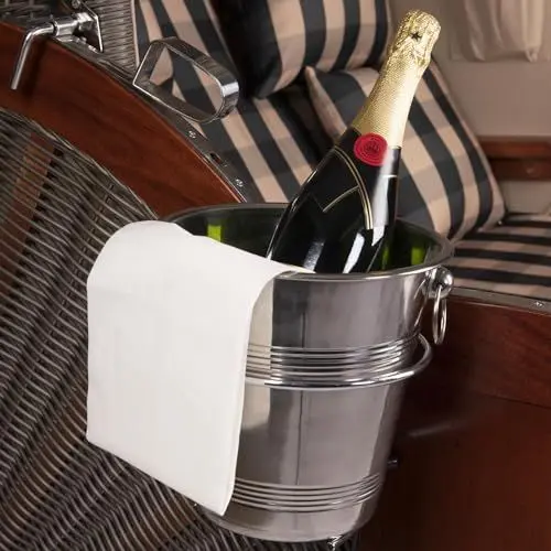 Produktbild: Strandkorb Hanse Champagnerkühler Edelstahl für Strandkörbe | Getränkekühler & Halterung Hochwertiger Edelstahlkühler für Champagner, Wein, & Wasserflaschen | Praktische Hängevorrichtung