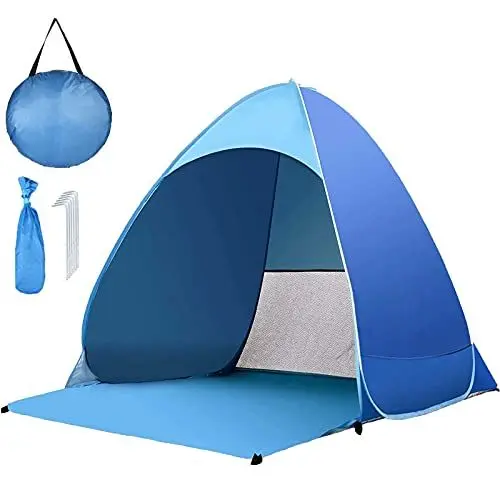 Produktbild: Strandmuschel Pop Up, Tragbar Extra Light Automatisches Strandzelt, Sun Shelter für 2-3 Personen, Einschließlich Tragetasche und Zeltpflöcke, UV-Schutz, Beach Zelt für Familie Strand Garten Camping