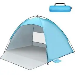 Produktbild: Strandmuschel UV Schutz, UPF 50+ Strandzelt Kleines für 2-3 Personen, Tragbarer Strand Zelt, Windschutz Sonnenmuschel Strand Leichte mit Tragetasche für Strand, Garten