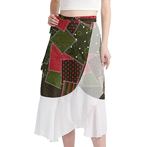 Produktbild: Strand-Sarong, halbtransparente Badebekleidung für Damen, Boho-Rock,Patchwork Piecine Quilten Blumenstreifen Polka Dot