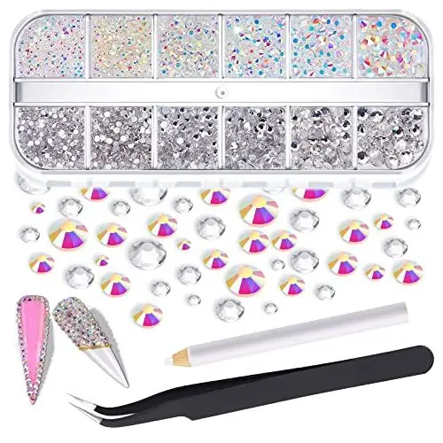 Produktbild: Strasssteine Glitzersteine Nägel 2040 Stück Kristall AB Nagel Steine Rhinestones zum Aufkleben Basteln nageldesign Nail Art 6 Größen