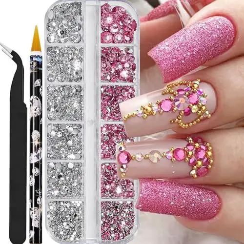 Produktbild: Strasssteine Nägel Rhinestones 5 Größen Nagel Steine Glitzersteine Nägel Steinchen für Nägel Nail Gems Nail Rhinestones Flatback Strasssteine Set mit Pinzette und Dotting Pen für Nagel Bekleidung DIY
