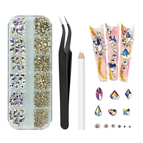 Produktbild: Strasssteine für Nägel, MAEXUS Strasssteine Nägel mit Pinzette und Bohrer Stift für Nail Art Handwerk, Gesicht Make-up, Heimwerker und professionellen Gebrauch