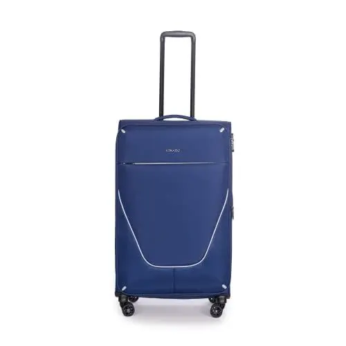 Produktbild: Stratic Strong Koffer Weichschale Reisekoffer Trolley Rollkoffer Handgepäck, TSA Kofferschloss, 4 Rollen, Erweiterbar, Größe L, Navy