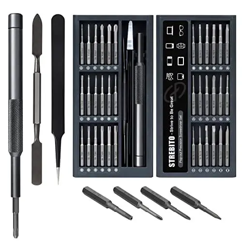Produktbild: STREBITO Kleiner Schraubendreher-Satz 39 in 1 Präzisionsschraubendreher-Satz, Elektronik-Werkzeugsatz Schraubendreher-Satz - PC, Laptop, RC, Computer, Telefon-Reparatursatz, S2 Stahl lange Bits - Torx