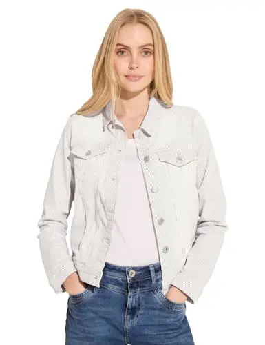 Produktbild: STREET ONE Damen A212094 Gestreifte Jeansjacke, Sand Stripe Washed, 42