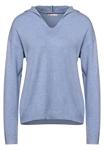 Produktbild: Street One Hoody Feinstrickpullover V-Ausschnitt, Blau (seaside blue melange), 34