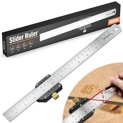 Produktbild: Streichmaß,30°/45°/60° Anschlaglineal Anreisswerkzeug mit extra starkem INOX-Lineal – 300mm streichmaß metalll mit Buchenholzstopper für Holzbearbeitung, Heimwerken, Handwerk