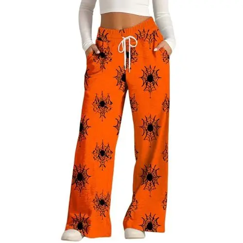 Produktbild: Stretch Hose Damen, Jogginghose Damen Baggy, Jogginghose Halloween Hose Baggy Kostüm Sporthose Lang Trainingshose Yogahose Lockere Bequem Sweatpants Weites Bein Freizeithose Laufhose Sweathose
