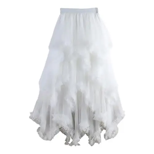 Produktbild: Stretch Kleider Damen-Tüllrock, Rüschen, mehrschichtig, Netzstoff, A-Linie, Tier-Tutu, Abschlussball, Hochzeit, Lange Tüllröcke Kurzer (White, One Size)