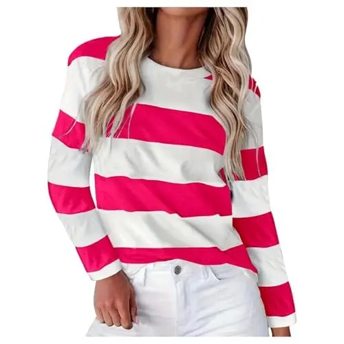 Produktbild: Stretch Oberteil Damen Langarm, Langarm Shirts Damen Tshirt Leichter Pullover Laufshirt Longshirt Karierte Bluse Oktoberfest Sportbekleidung Blusen & Tuniken Rot S