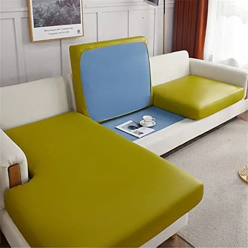 Produktbild: Stretch-Sofa-Sitzkissenbezug, wasserdichter PU-Leder-Kissenbezug, Möbelbezug für Sofa, Stuhl, Sofa, Couchsitz (Kurkuma, 3-Sitzer)