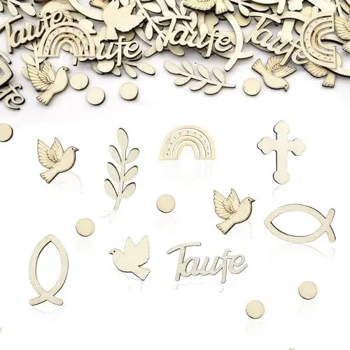Produktbild: Streudeko Taufe, 120 Stück Holz Konfetti Taufe Fische Tischdeko Taufe Junge Mädchen Streudeko Kommunion Konfetti Tauben für Firmung Babyshowerparty Taufdeko