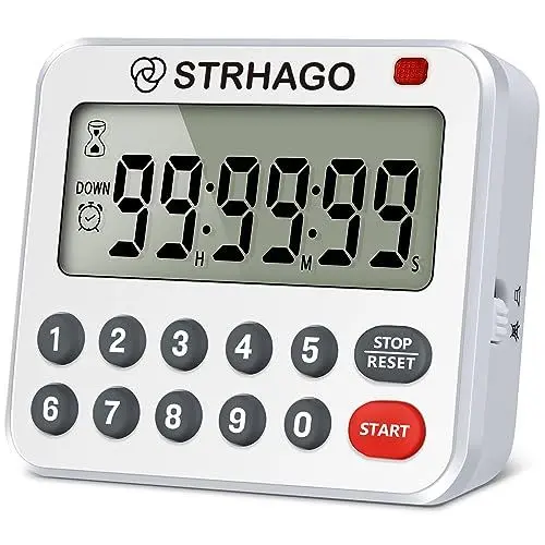 Produktbild: STRHAGO Digital Küchentimer Magnetisch, Kitchen Timer, Eieruhr, Lautlos/Laut Ton Alarm, Große LCD Bildschirm, Countdown Kurzzeitmesser für Studieren, Backen, Kochen, Sport (Weiß)