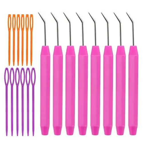 Produktbild: Strickhaken Set, 8 Stücke Häkelnadeln, Strick Crochet Haken mit Bunten Stricknadeln, Großen Augen Nähnadeln für Knitting Strick Handwerk, Rosa (Rosa/Lila/Orange)